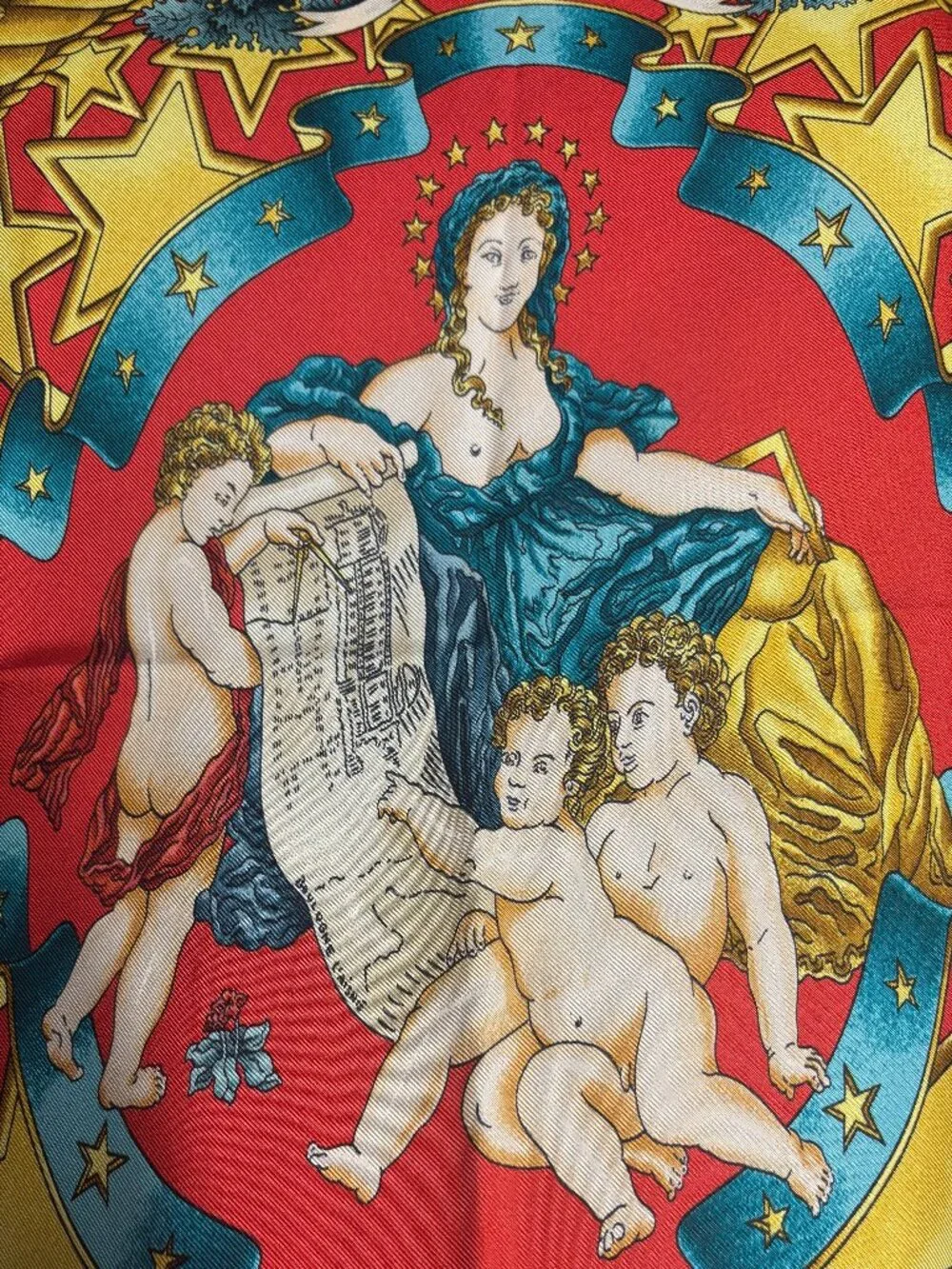 Authentic Hermes scarf Carre 90 Reds Silk Hermès - EUROPE by Joachim Metz. RaRE